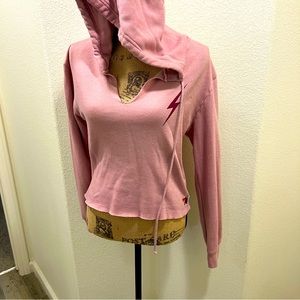 Aviator Nation Pink V Neck Bolt Hoodie M